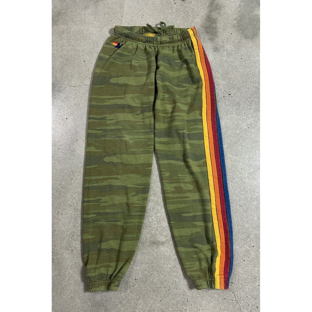 Aviator Nation 5 Stripe Sweatpants Women's Sz S Camo Rainbow VGUC